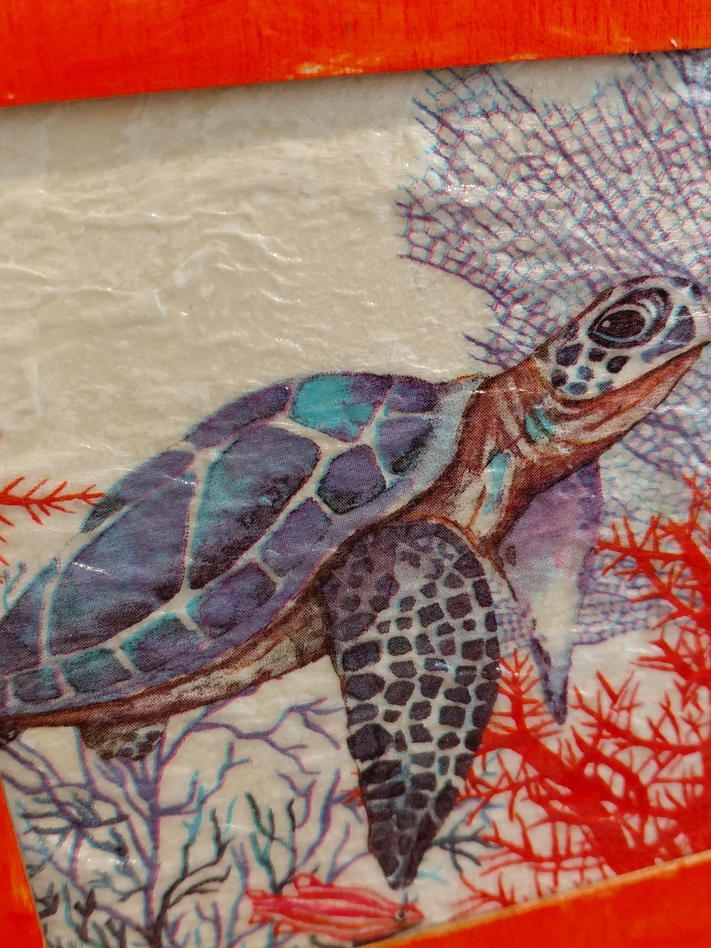 Sea Turtle Wall Art with Vibrant Coral Accents